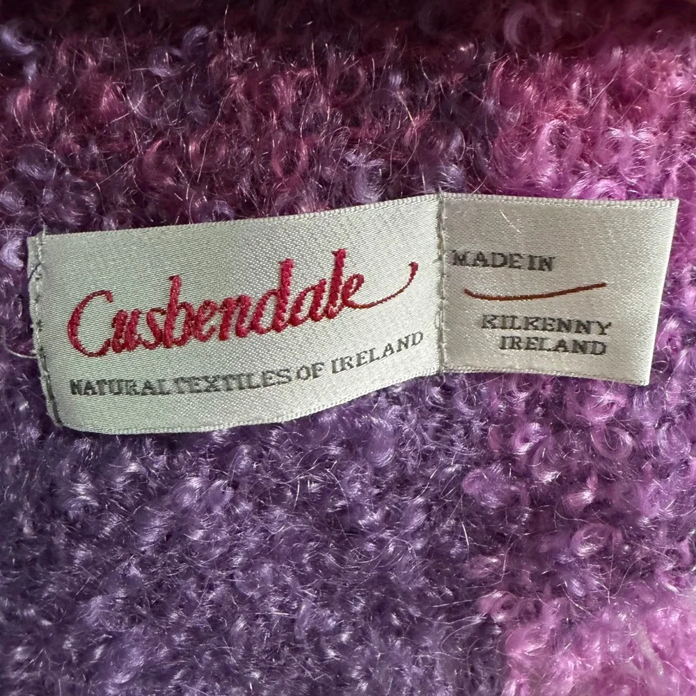 Cushendale Plaid Scarf Womens OS Pink Purple Wool Ireland Boucle Fringe